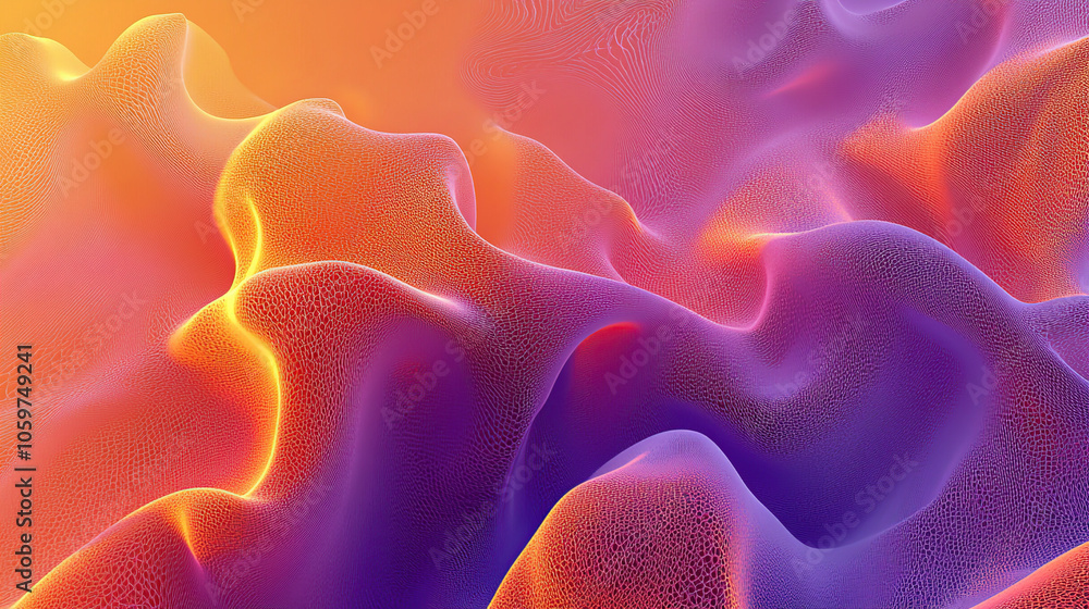 Poster 3d render of an abstract background with a colorful gradient and waves of different shades of pink, 