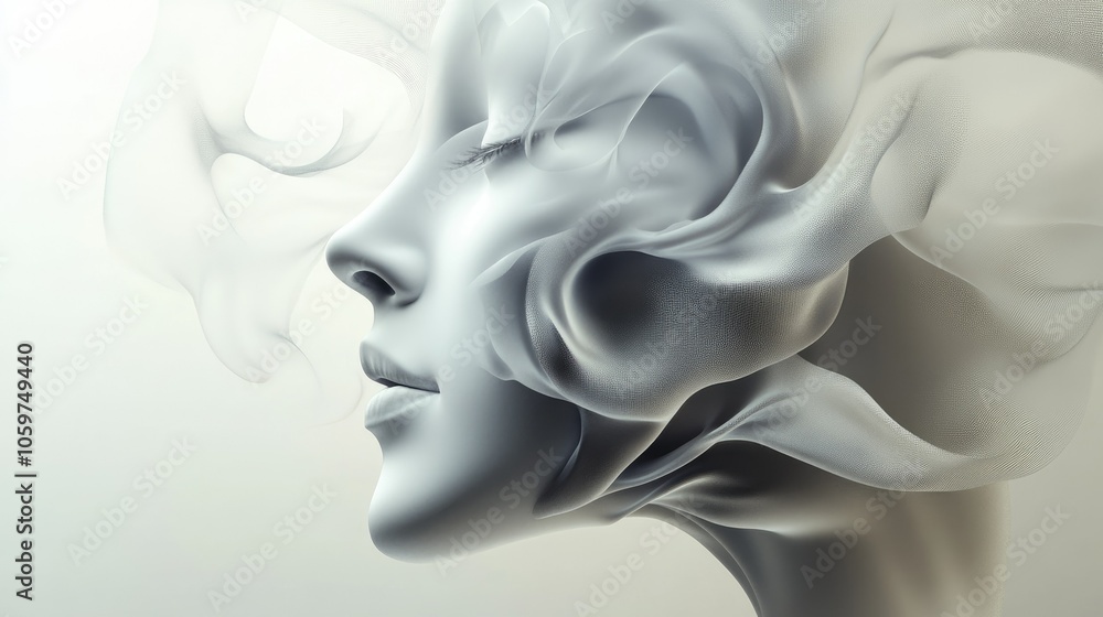 Aufkleber abstract 3d concept of human and technology fusion, blending organic forms with digital aesthetics