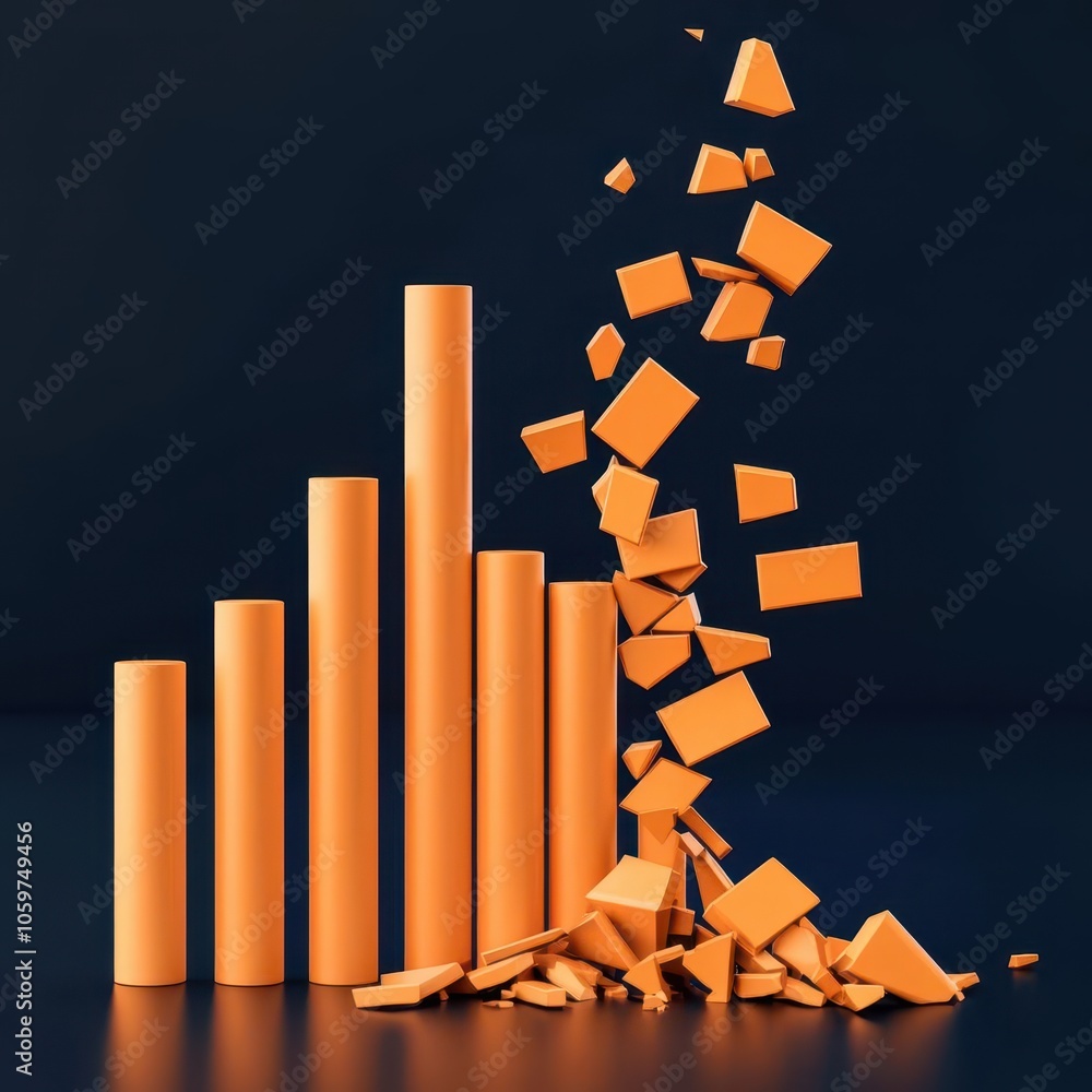Poster abstract visualization of dynamic geometric shapes in orange, showcasing a mix of solid cylinders an