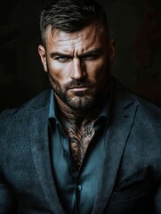 Obraz premium A man with a beard wearing a suit and a shirt