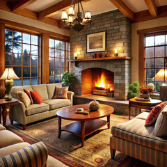 Fototapeta premium a living room with a velvet sofa