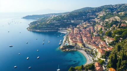 Obraz premium Elegant luxury resort in Villefranche-sur-Mer, with panoramic views of the French Riviera and Mediterranean coastline