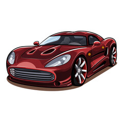 Naklejka premium A sleek red sports car parked under bright sunlight in a cartoon setting with vibrant details
