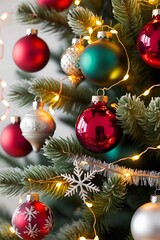 Detalhes de Natal com Enfeites Vintage em Prata, Verde e Vermelho