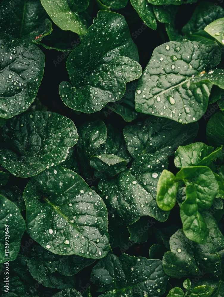 Poster light rain falls on a vibrant vegetable garden, creating a fresh and lively atmosphere as droplets c