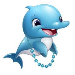 Naklejka premium A cheerful cartoon dolphin wearing a necklace splashing joyfully in a sunny underwater setting