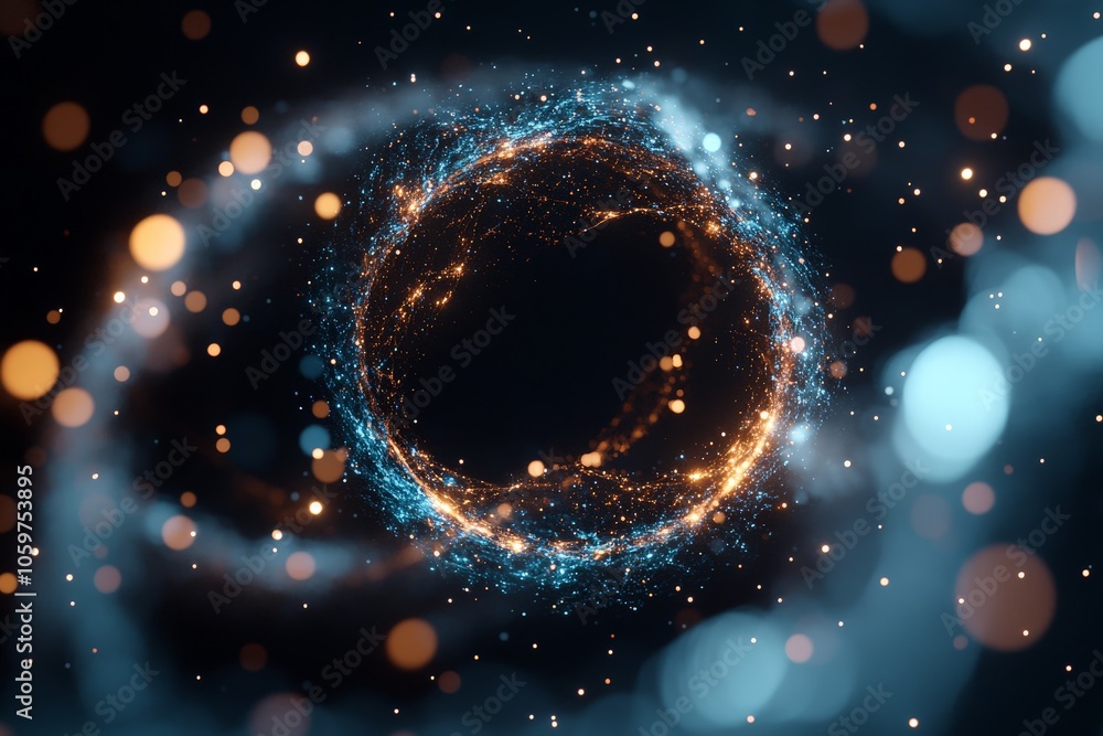 Poster an ethereal cosmic vortex swirls with luminous particles, creating a mesmerizing and otherworldly sc