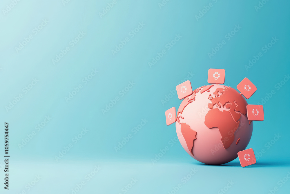 Poster encrypted globe with security icons representing global connectivity and safety. globe is pink again