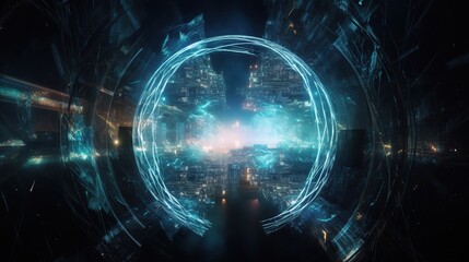 Fototapeta premium Digital Portal with Glowing Waves in Metaverse Scene
