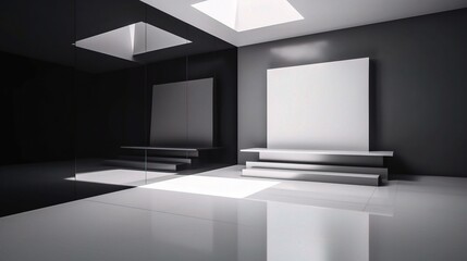 Fototapeta premium Minimal 3D Room with Black and White Color Scheme