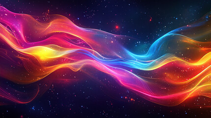 Obraz premium 3D render of a colorful abstract background with waves and curves, featuring a color palette of purple, blue, pink, orange, and red
