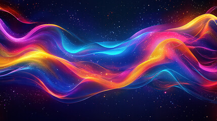 Obraz premium 3D render of a colorful abstract background with waves and curves, featuring a color palette of purple, blue, pink, orange, and red