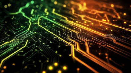 Glowing circuit board, a glimpse into the future of technology, innovation, and electronic design