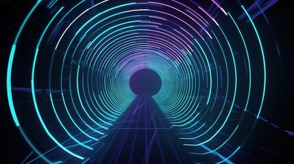 Vibrant Neon Light Tunnel with Rotating Patterns