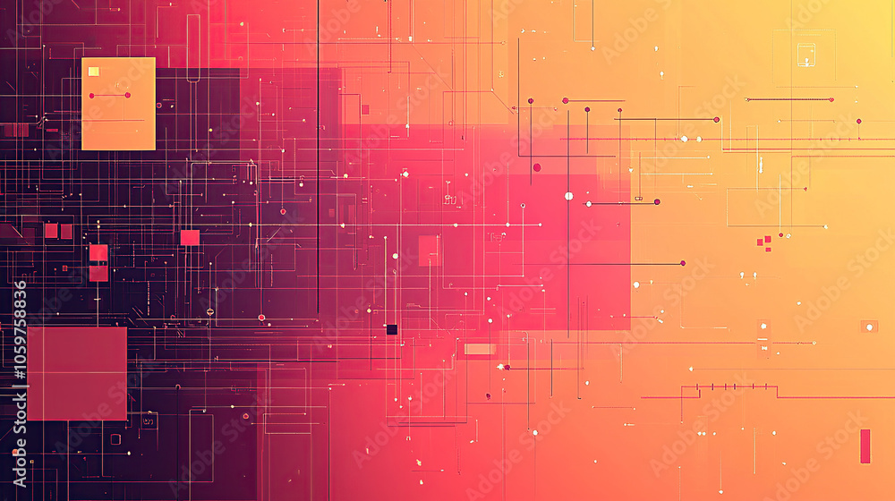 Poster abstract digital background vector illustration with gradient colors, geometric shapes, and circuit 