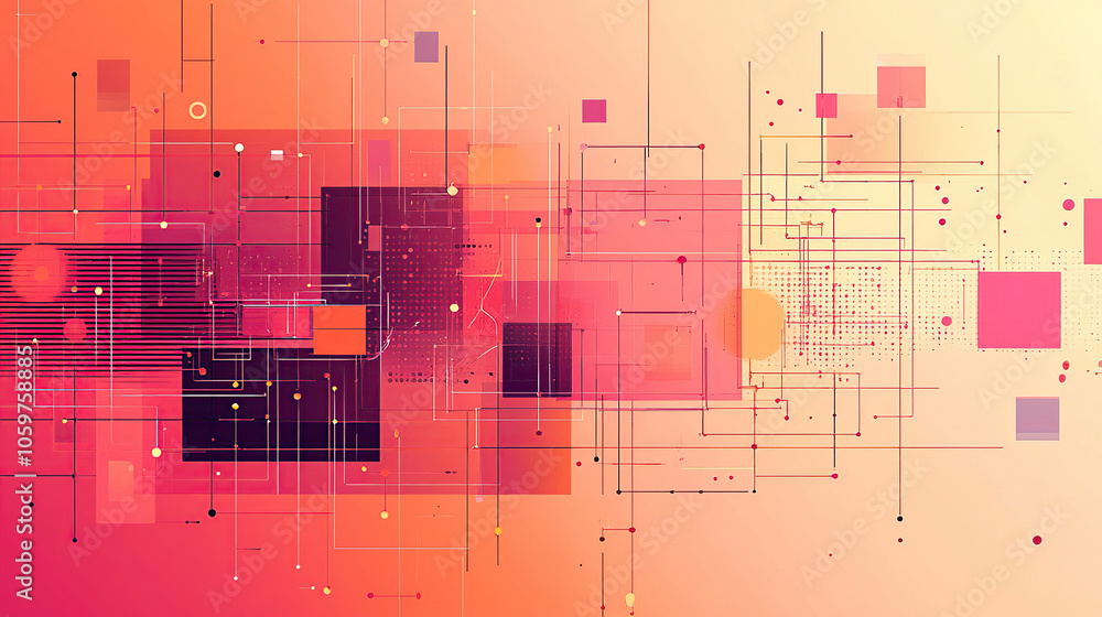 Poster abstract digital background vector illustration with gradient colors, geometric shapes, and circuit 