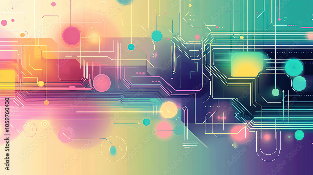 Poster abstract digital background vector illustration with gradient colors, geometric shapes, and circuit 