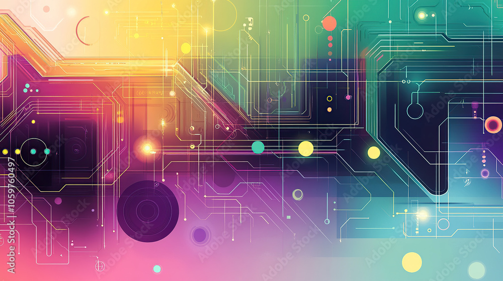 Poster abstract digital background vector illustration with gradient colors, geometric shapes, and circuit 