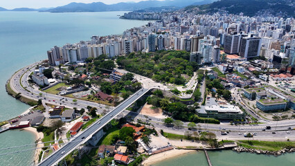 Florianopolis Skyline At Florianopolis In Santa Catarina Brazil. City Scene. Downtown District. Cityscape Scenery. Florianopolis Skyline At Florianopolis In Santa Catarina Brazil. Tourism Landmark.