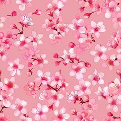 Fototapeta premium Blossoming pink cherry blossoms on a soft pink background. Seamless tile