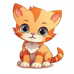 Obraz premium Cute cartoon orange kitten sitting happily with big blue eyes and playful expression