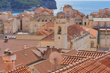 Aerial View of the Old town Dubrovnik from defensive walls