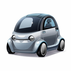 A cartoon of a small, futuristic car parked on a sunny city street during midday
