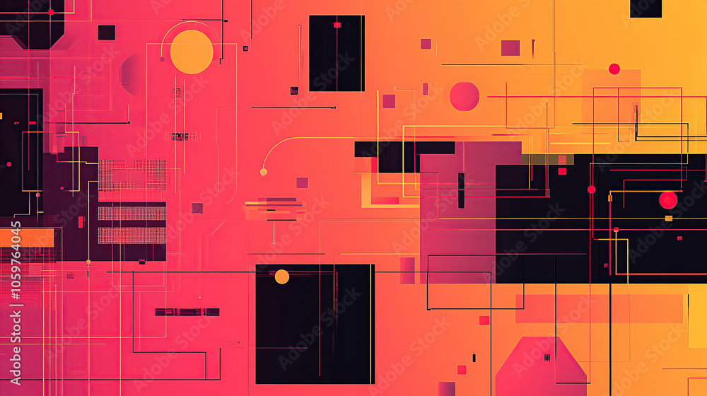 Poster abstract digital background vector illustration with gradient colors, geometric shapes, and circuit 