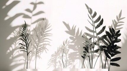 Stylish Plant Shadows on White Background