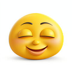 Fototapeta premium A cheerful cartoon sun character smiling happily against a light background with closed eyes