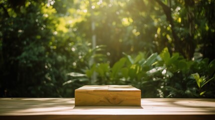 Fototapeta premium Wooden Podium in Tropical Garden Setting