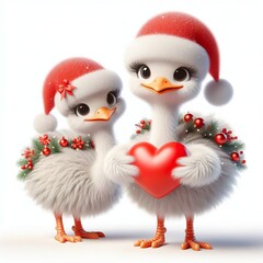 Obraz premium 3d Cute fluffy christmas ostrich doing mini heart pose, full body, white background