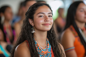 Native American young adults learning traditional dances at a community event.