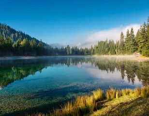 Obraz premium Peaceful Nature Landscape with Mist