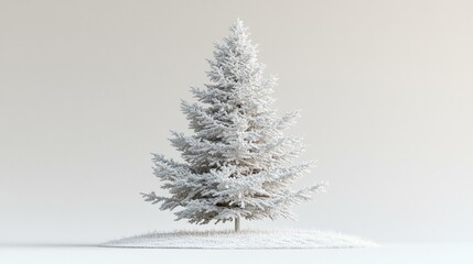 Small white Christmas tree on white surface, minimalist holiday decor, simple and elegant winter theme.