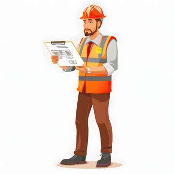 engineer orange vest reading document clip art preview