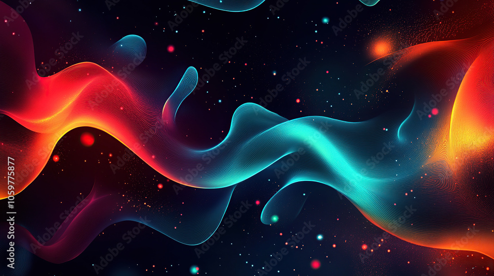 Aufkleber abstract fluid shapes in vibrant colors on a dark background, creating an otherworldly and dynamic w