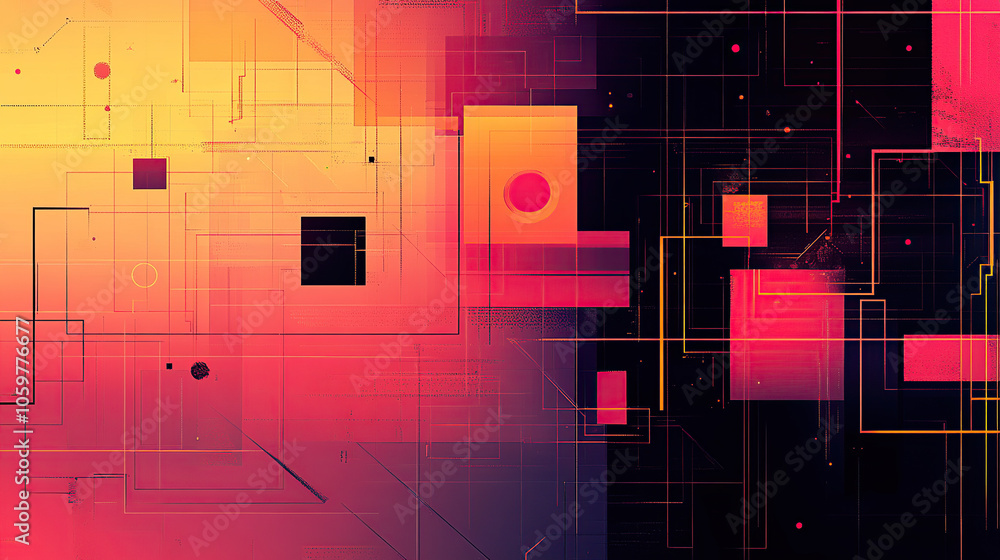 Poster abstract digital background vector illustration with gradient colors, geometric shapes, and circuit 