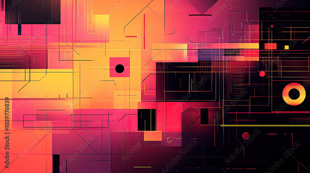 Poster abstract digital background vector illustration with gradient colors, geometric shapes, and circuit 