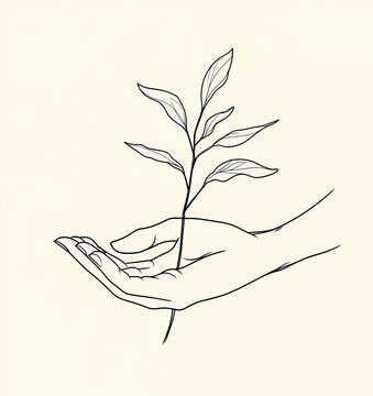 hand holding plant minimalist line art