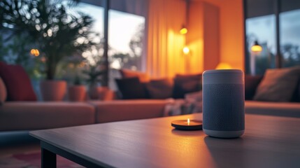 A cozy living space at dusk, featuring a candle on a table, soft lighting, and a comfortable couch, creating a warm ambiance.