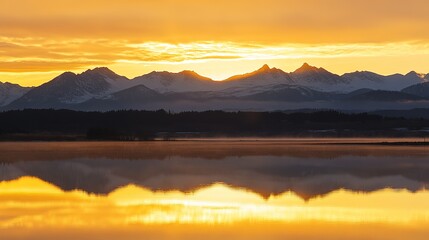 Obraz premium Breathtaking Sunrise over Serene Mountain Landscape