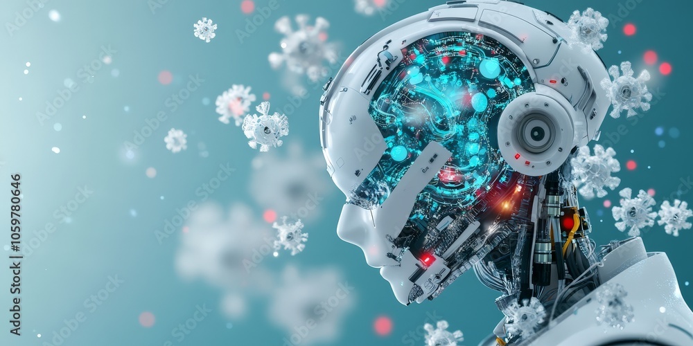 Poster an advanced humanoid robot with intricate internal circuitry, showcasing its technological sophistic