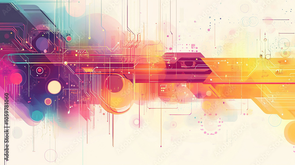 Poster abstract digital background vector illustration with gradient colors, geometric shapes, and circuit 