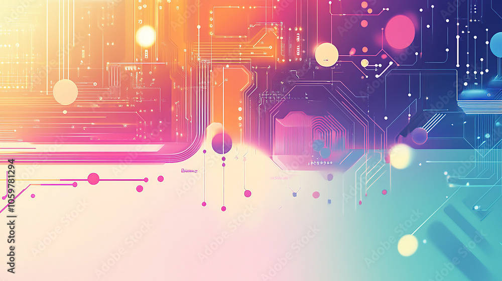 Poster abstract digital background vector illustration with gradient colors, geometric shapes, and circuit 