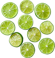Fototapeta premium Sliced lime arrangement on a transparent background, freshness and citrus concept