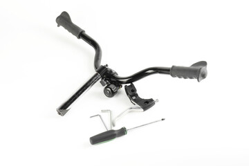 Naklejka premium Parts of bicycle and tools on white background