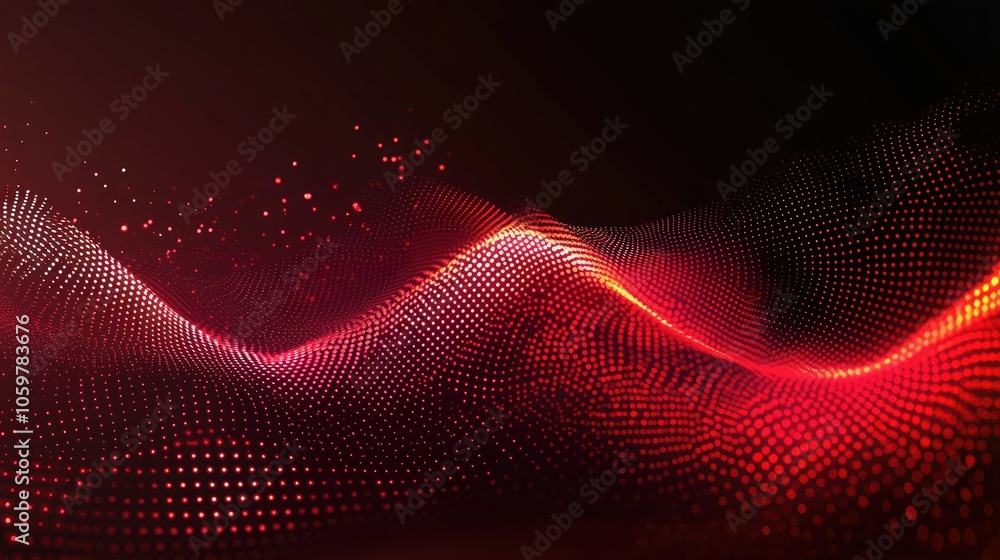 Poster abstract red wave background with dots and lights