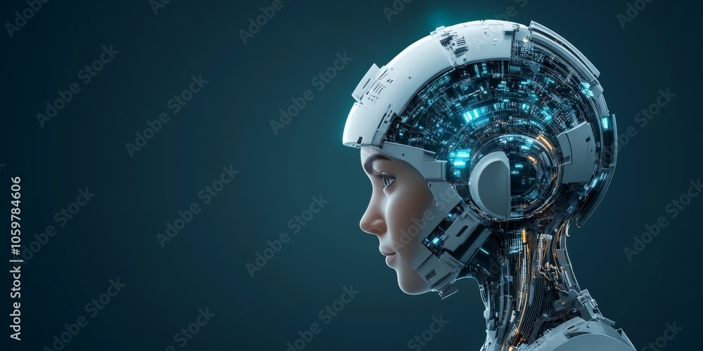 Poster a detailed side view of a humanoid robot showcasing intricate internal circuitry, reflecting advance