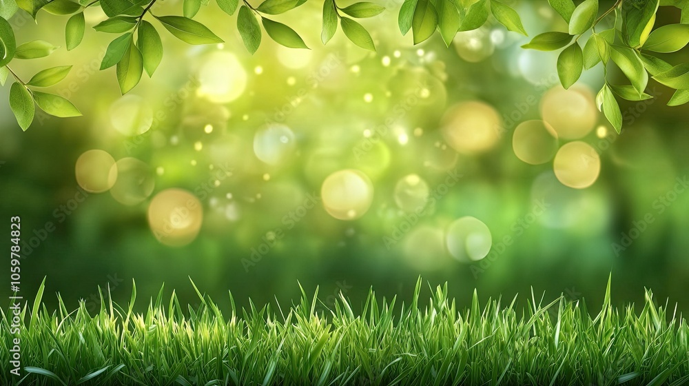 Poster lush greenery with soft bokeh background